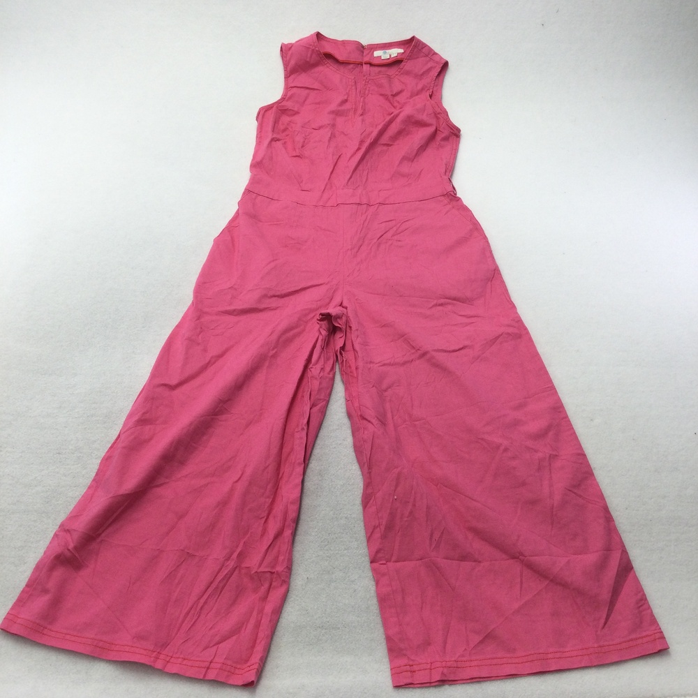 Boden Jumpsuit Womens 4 Pink Linen Blend Sleeveless Wide Leg Cropped Casual